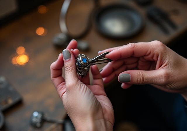 Artigiano orafo che lavora un anello