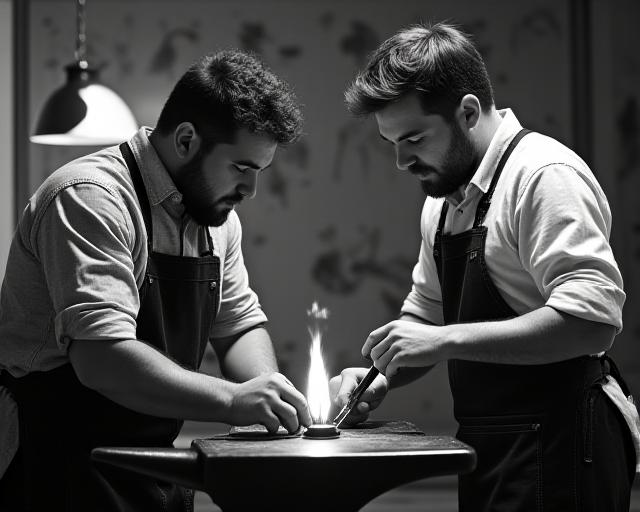 Artigiani al lavoro nel laboratorio DecoLab Roma