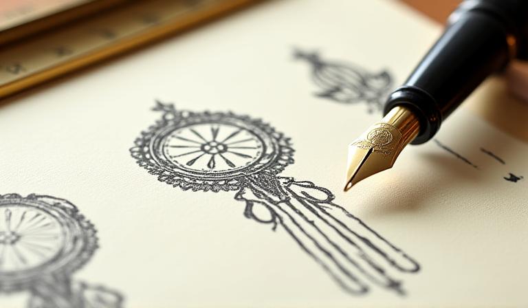 Bozzetti di design Art Déco su tavolo da lavoro